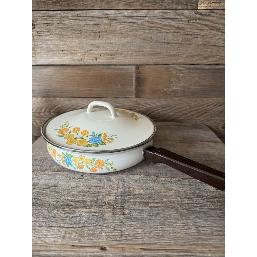 Vintage JMP "Sweet Flowers" enamel roasting pan made in Spain In The 70s & 80s - Picture 4 of 7